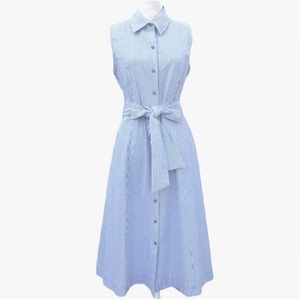Anne Klein Searsucker Dress Pockets Buttons Collar
